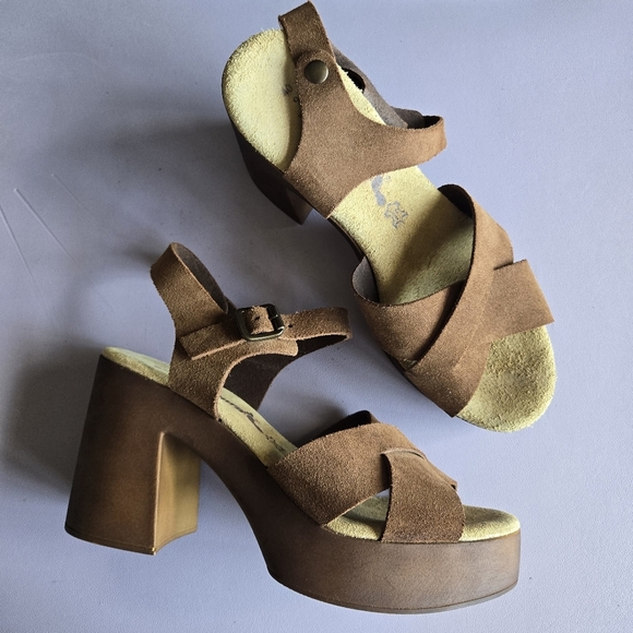 BioNatura Suede Platform Sandals Women's 9 Retro 70s Boho Hippie Eclectic Comfy - Picture 1 of 11